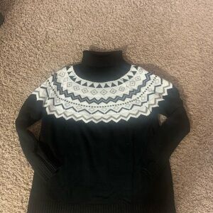 Elegant Black and White Turtleneck Sweater